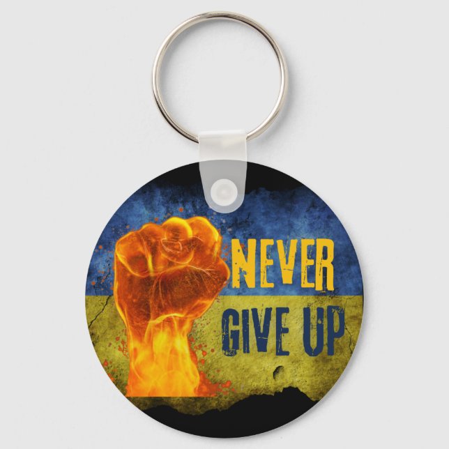 Grunge Never Give Up Ukraine Flaming Fist  Key Ring (Front)