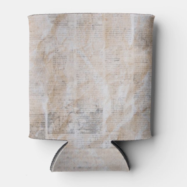 Grunge newspaper, vintage texture collage can cooler (Front)