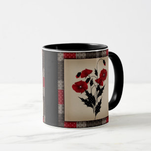 Grunge oldish retro vintage poppies red flowers fl mug
