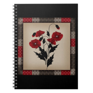 Grunge oldish retro vintage poppies red flowers fl notebook