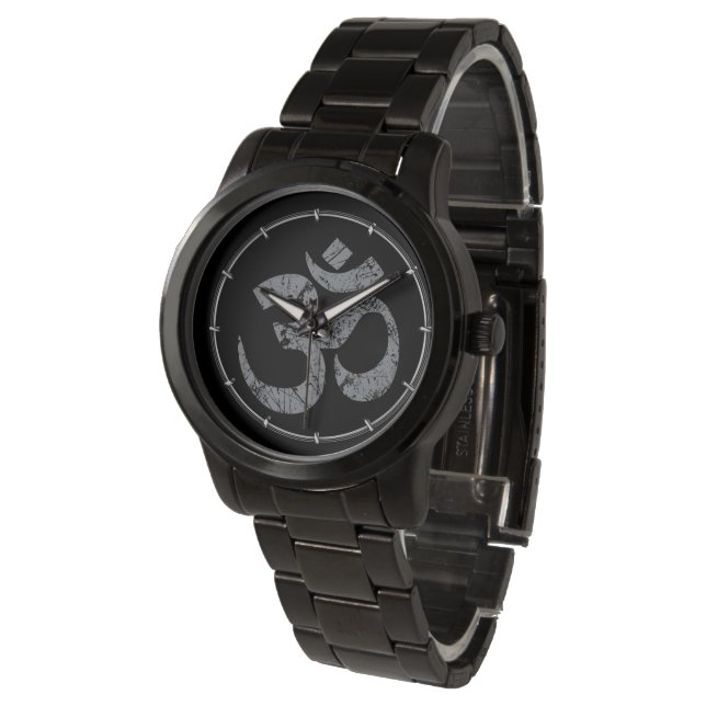 Grunge OM Symbol Spirituality Yoga Watch (Angled)