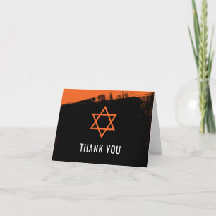 Grunge Orange Black Bar Mitzvah Thank You Card