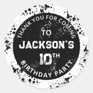 Grunge Paint Splatter Black & White Birthday Classic Round Sticker