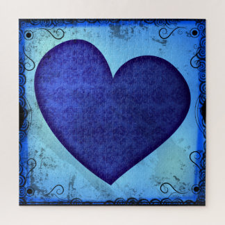 Grunge Paisley Blue Heart Jigsaw Puzzle