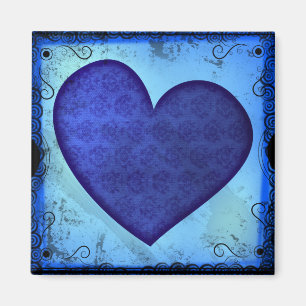 Grunge Paisley Blue Heart Magnet