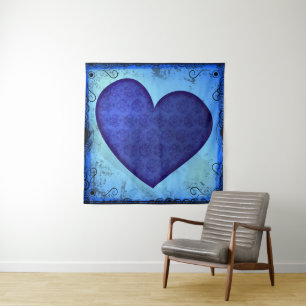 Grunge Paisley Blue Heart Tapestry