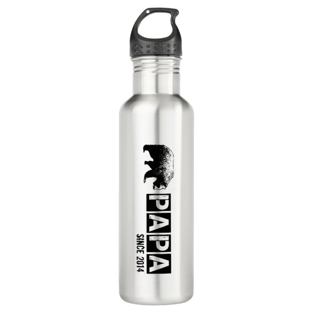 Grunge Papa Bear Since 2014, Black 710 Ml Water Bottle (Front)