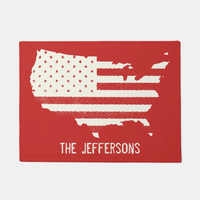 Grunge Patriotic American Flag Doormat (Front)
