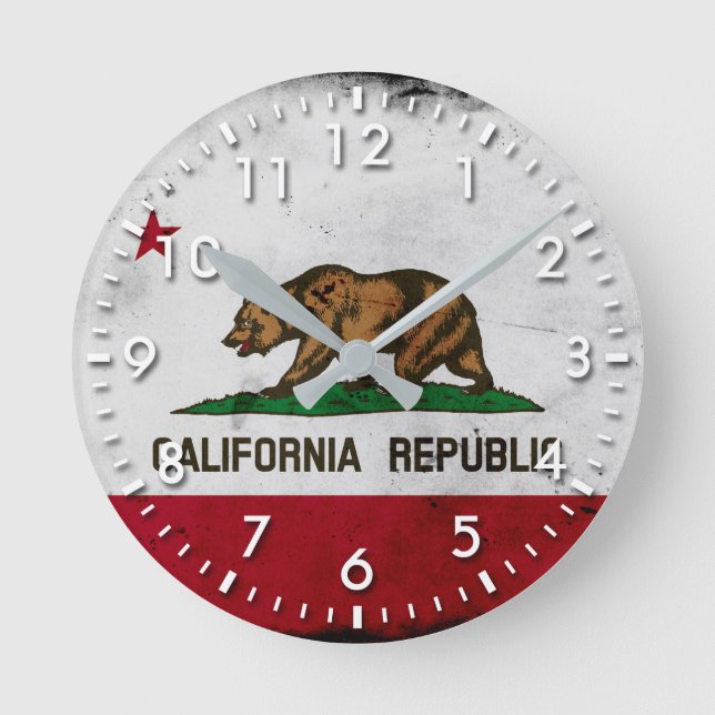 Grunge Patriotic California State Flag Round Clock (Front)