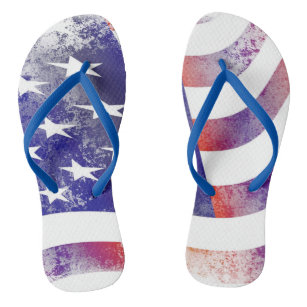 Grunge patriotic flowing American flag, Old Glory: Flip Flops