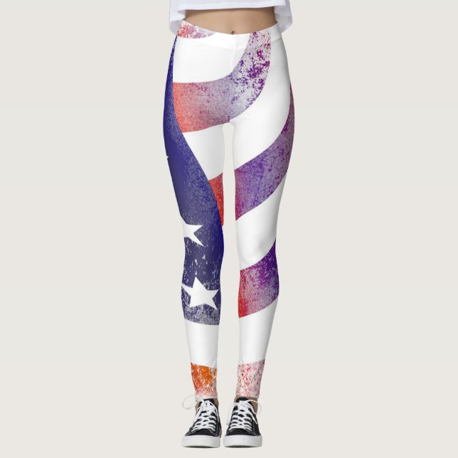 Grunge patriotic flowing American flag, Old Glory: Leggings (Front)