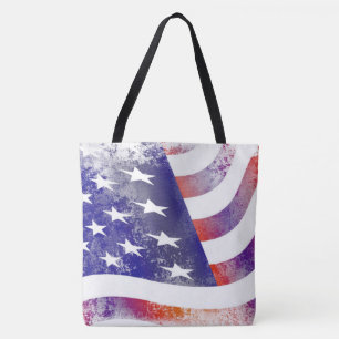 Grunge patriotic flowing American flag, Old Glory: Tote Bag