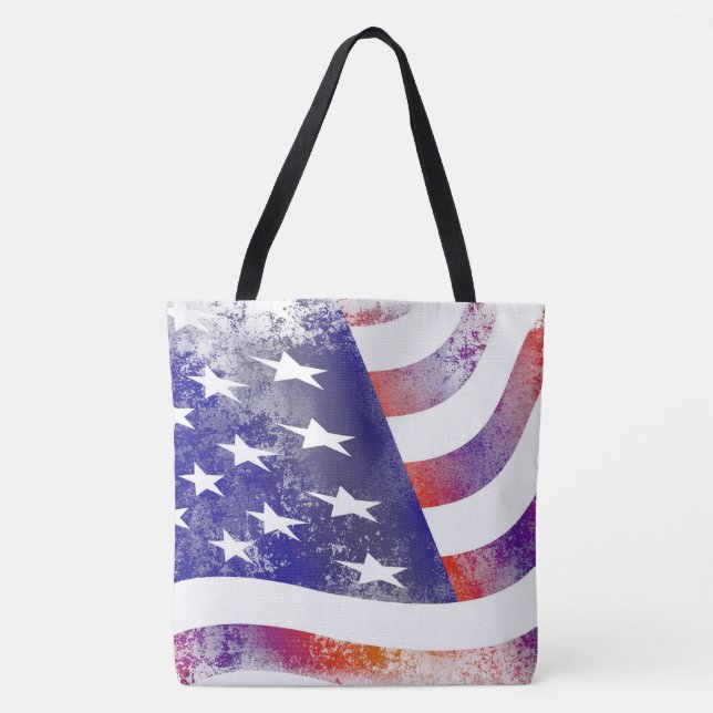 Grunge patriotic flowing American flag, Old Glory: Tote Bag (Front)