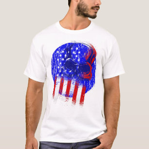 grunge patriotic skull american flag skeleton T-Shirt