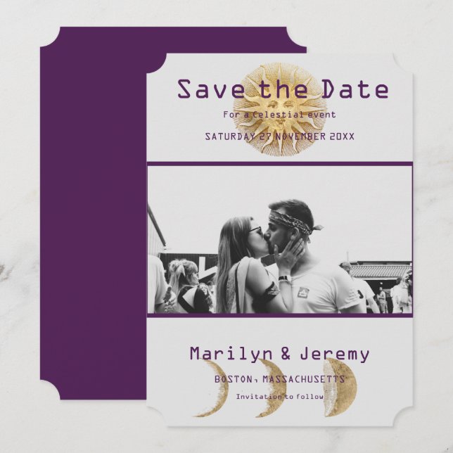 Grunge Photo Purple Zodiac Flat Save The Date  (Front/Back)