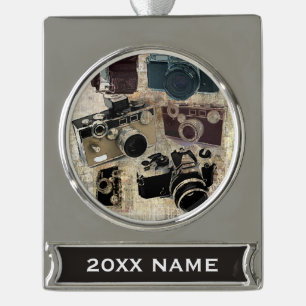 Grunge photographer photography Vintage Camera Silver Plated Banner Ornament