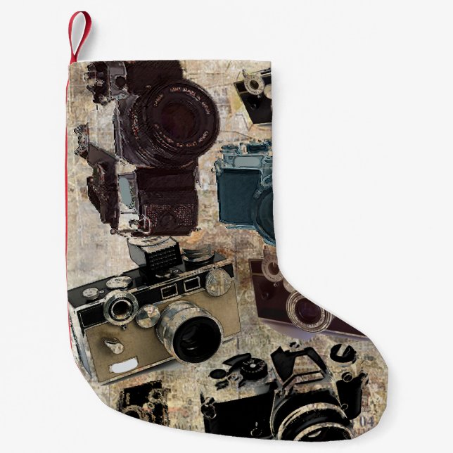 Grunge photographer photography Vintage Camera Small Christmas Stocking (Front)