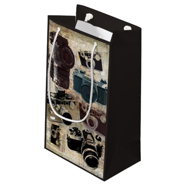 Grunge photographer photography Vintage Camera Small Gift Bag (Back Angled)