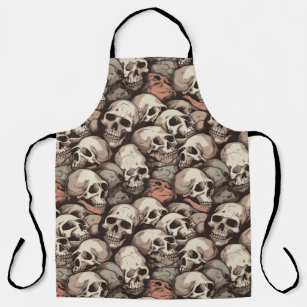 grunge pile of skulls seamless pattern drawing apron