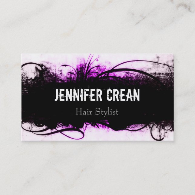 Grunge Pink and Black Business Card (Front)