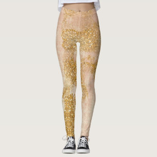 *~* Grunge Pink Gold Glitter Distressed Golden Leggings