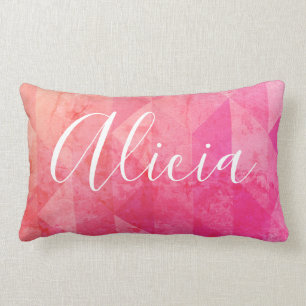 Grunge pink orange modern watercolor custom name   lumbar cushion