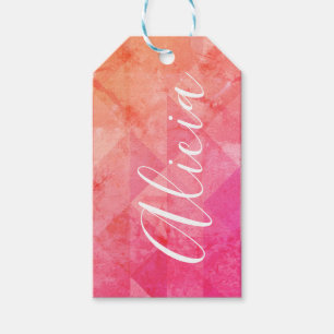 Grunge pink orange watercolor custom name text  gift tags