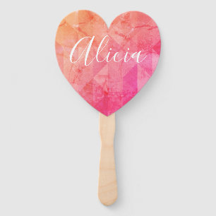 Grunge pink orange watercolor custom name text  hand fan