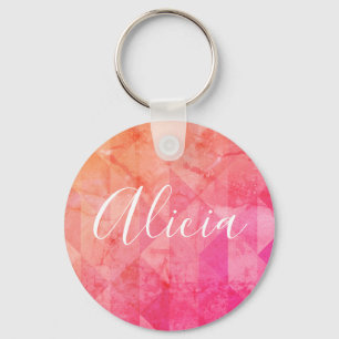 Grunge pink orange watercolor custom name text key ring