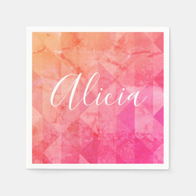 Grunge pink orange watercolor custom name text  napkin (Front)