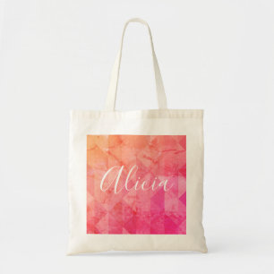 Grunge pink orange watercolor custom name text tote bag