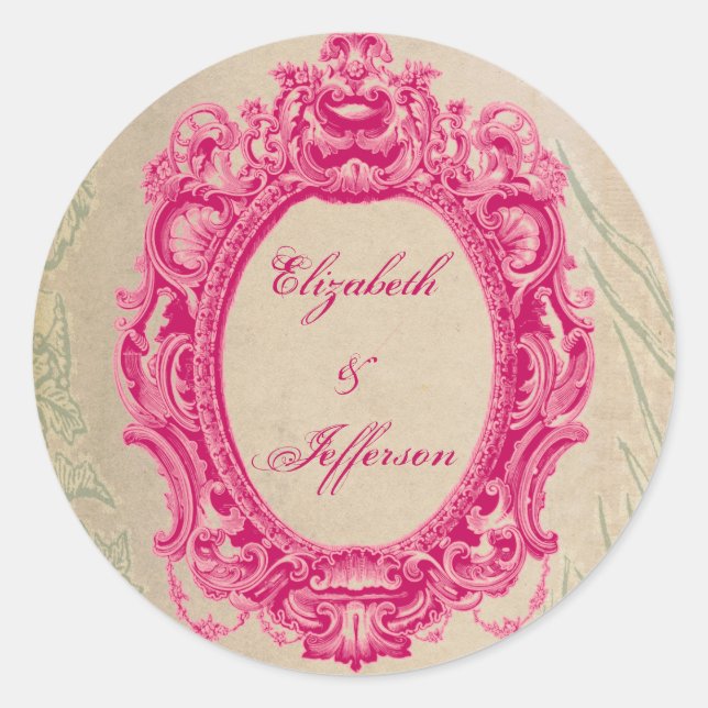 Grunge Pink Vintage Frame Monogrammed Stickers (Front)