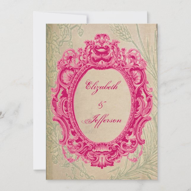 Grunge Pink Vintage Frame Wedding Invitations (Front)