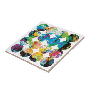 Grunge Polka Dot Colorful Black Circle Abstract Tile