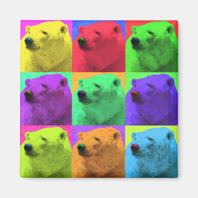Grunge Pop Art Popart Polar Bear Closeup Colourful Magnet (Front)