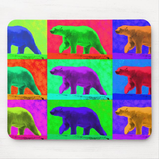 Grunge Pop Art Popart Polar Bear Multi-Panel Mouse Mat (Front)