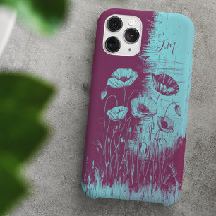 Grunge Poppy Blue Purple Monogram Custom Name iPhone 16 Case