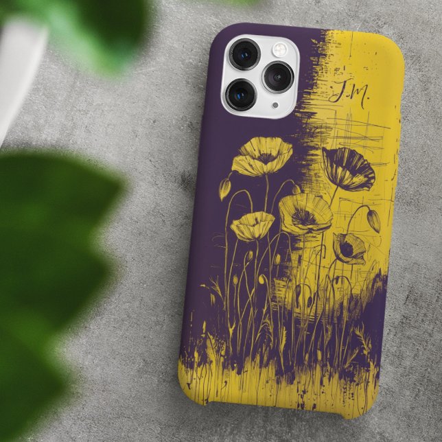 Grunge Poppy Yellow Purple Monogram Custom Name Case-Mate iPhone Case (Creator Uploaded)