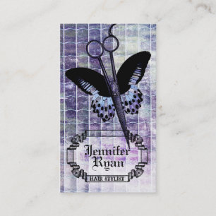 grunge purple butterfly scissors hair stylist chic appointment card