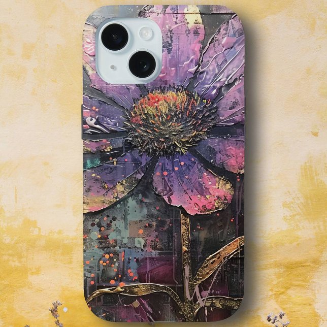Grunge Purple Daisy Abstract Art Monogram Case-Mate iPhone Case (Creator Uploaded)