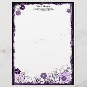 grunge purple flowers Letterhead