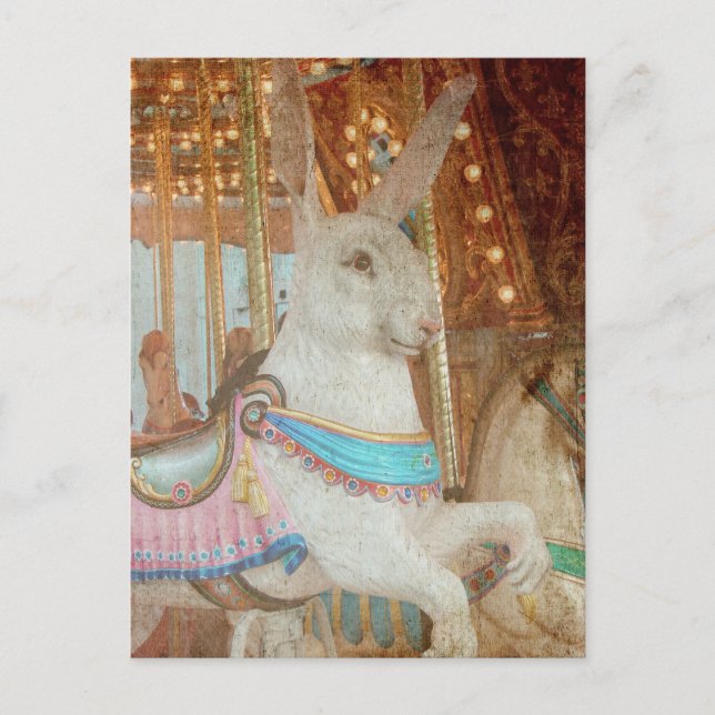 Grunge Rabbit Merry-Go-Round Holiday Postcard (Front)