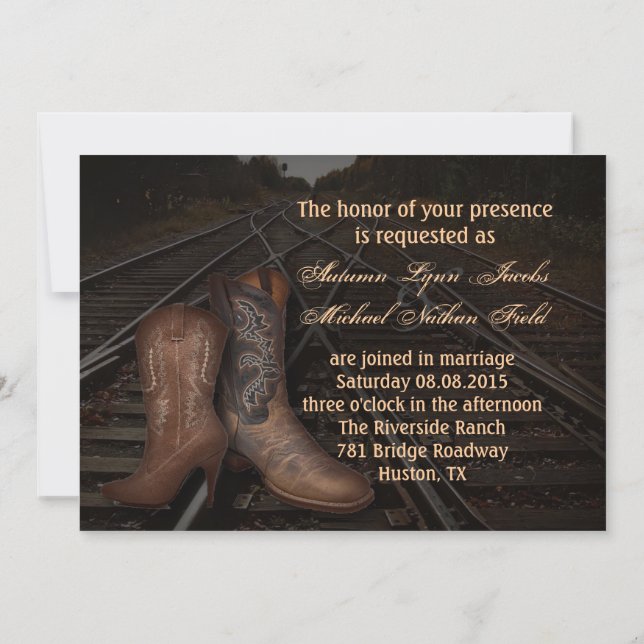 grunge railway western cowboy wedding invitation (Back)