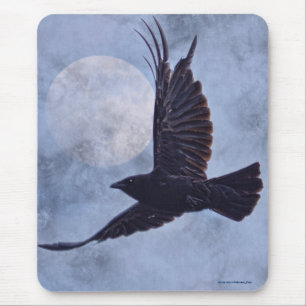 Grunge Raven & Moon Lt Blue Art Design Mouse Mat