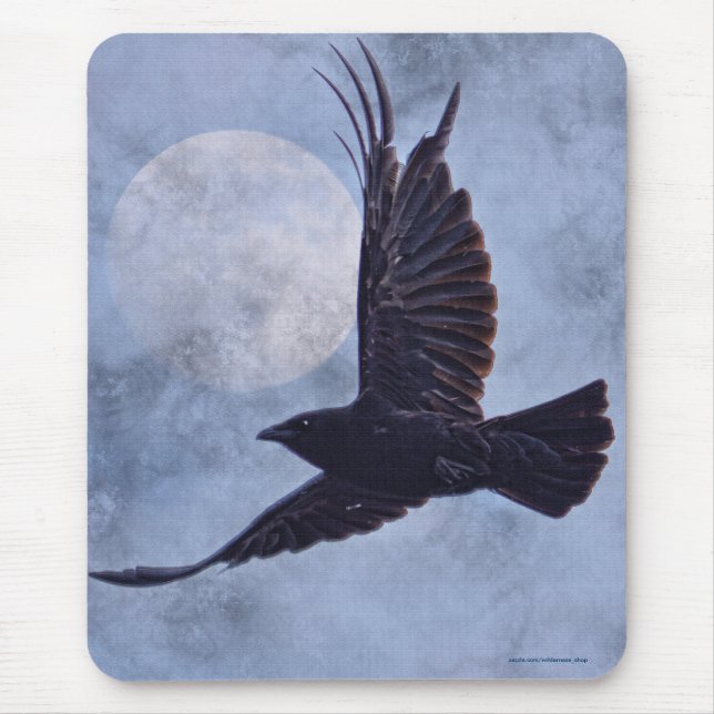 Grunge Raven & Moon Lt Blue Art Design Mouse Mat (Front)