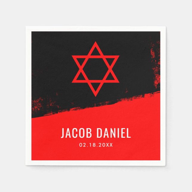 Grunge Red Black Bar Mitzvah Napkin (Front)