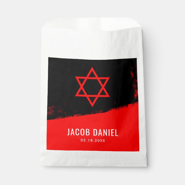 Grunge Red Black Bar Mitzvah Personalised Favour Bags (Front)