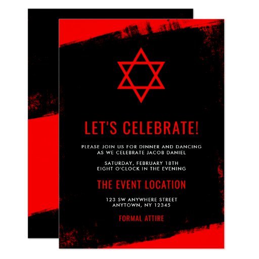 Image of Grunge Red Black Bar Mitzvah Reception Invitation