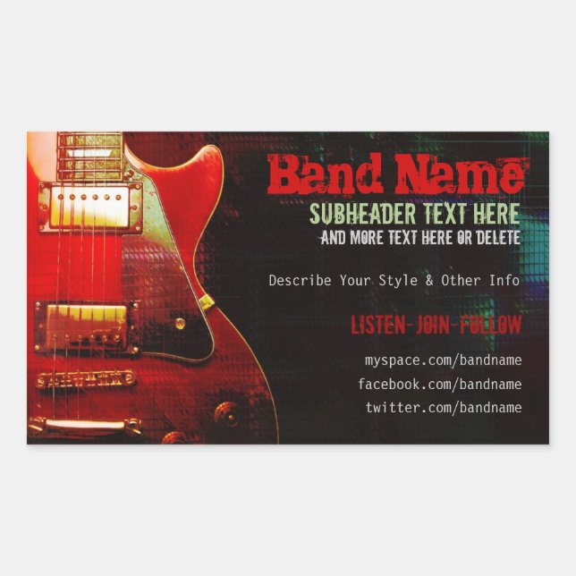 Grunge Red Guitar Music Band Promotion Sticker (Front)