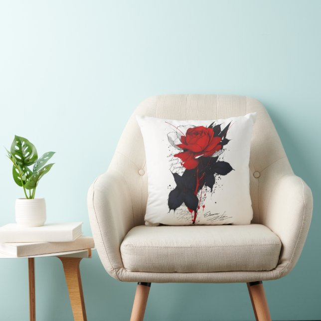 Grunge Red Rose Throw Pillow (Chair)